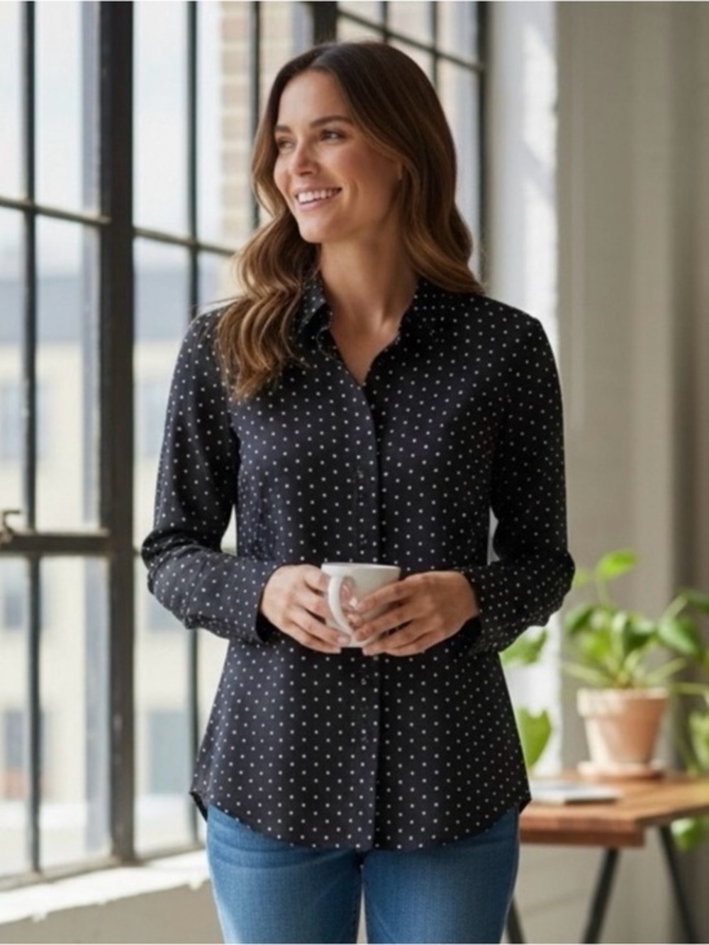 🫶🏻 Tapata Easy Care Long Sleeve Shirt Lavender Polka Dot